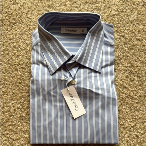 Calvin Klein Blue and White Dress Shirt with Stripes - Picture 1 of 2